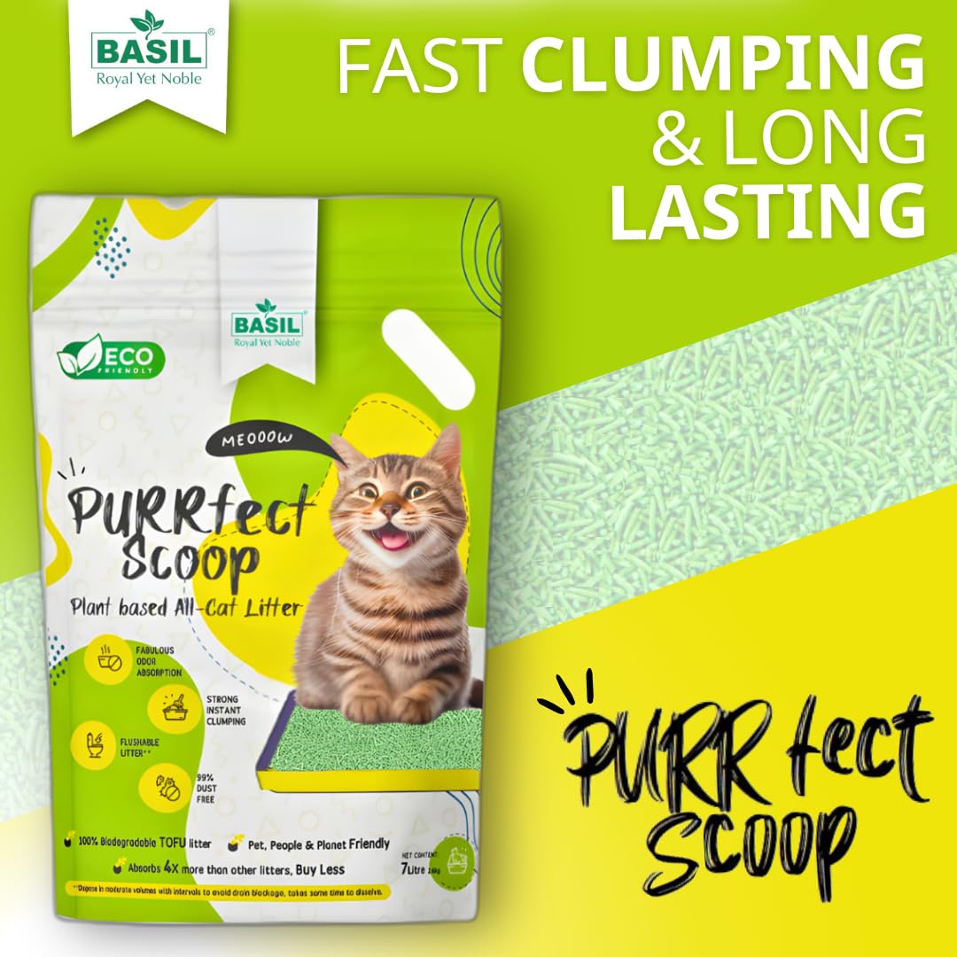 Purrfect Scoop Cat Litter | Plant-Based TOFU Cat Litter | Dust-Free | Odor Control | Flushable | Green Tea | Fast Clumping | 7 L