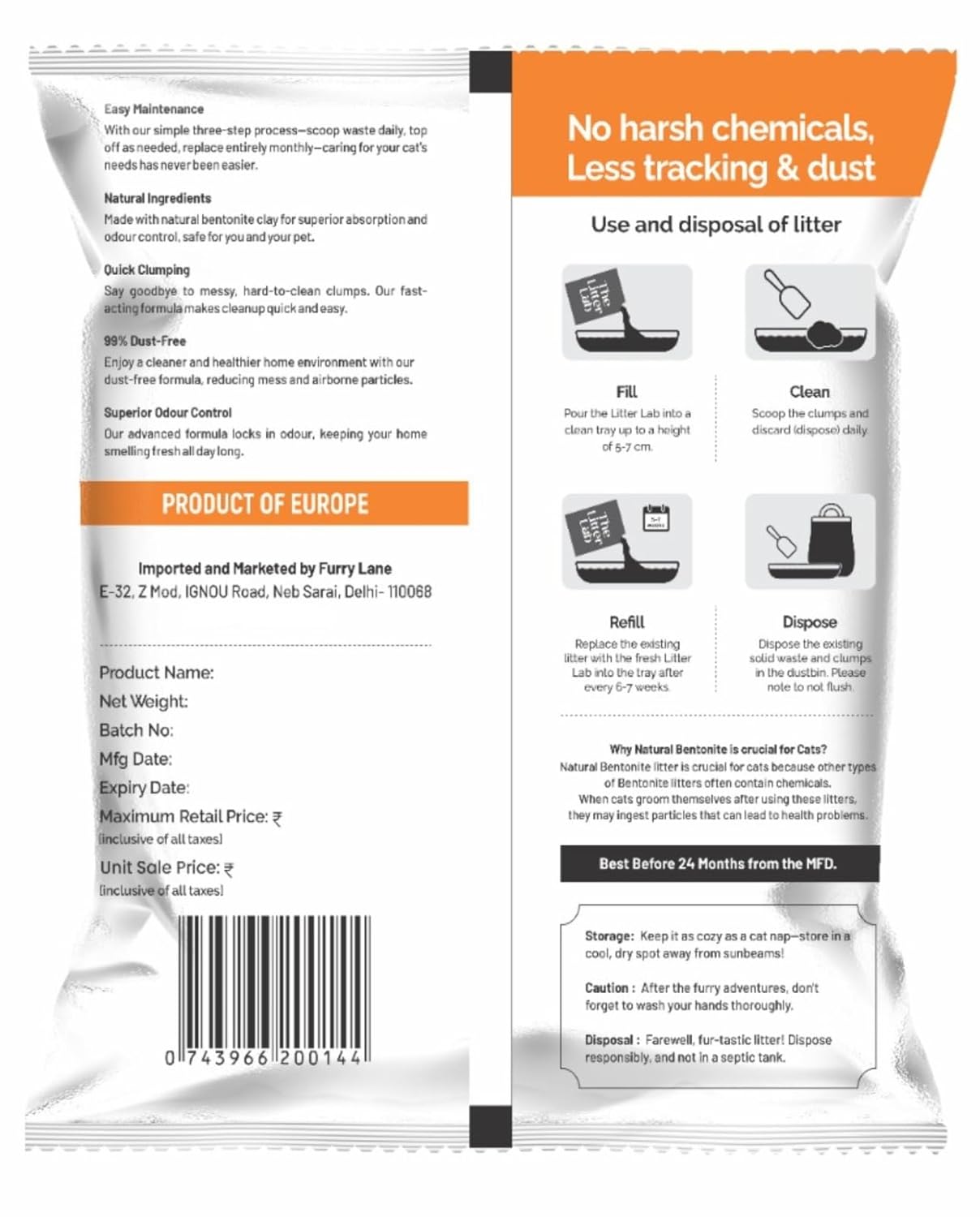 The Litter Lab | Cat Litter | 100% Natural Bentonite | Lavender Flavour | Odour Control, Safer for Felines | Anti-allergen Fresh Scented | Quick Clumping  | 5 KG