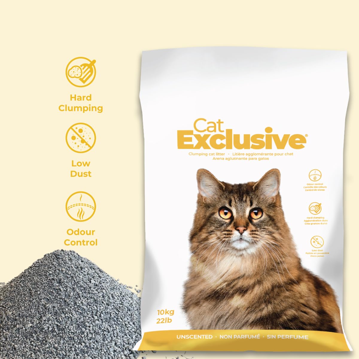 Cat Exclusive | Clumping Cat Litter Unscented Scoopable | Low Dust Sand | Hard Clumps – All Breed Cats | Long-Lasting Odor Control | Easy to Clean (10 Kg, Unscented)