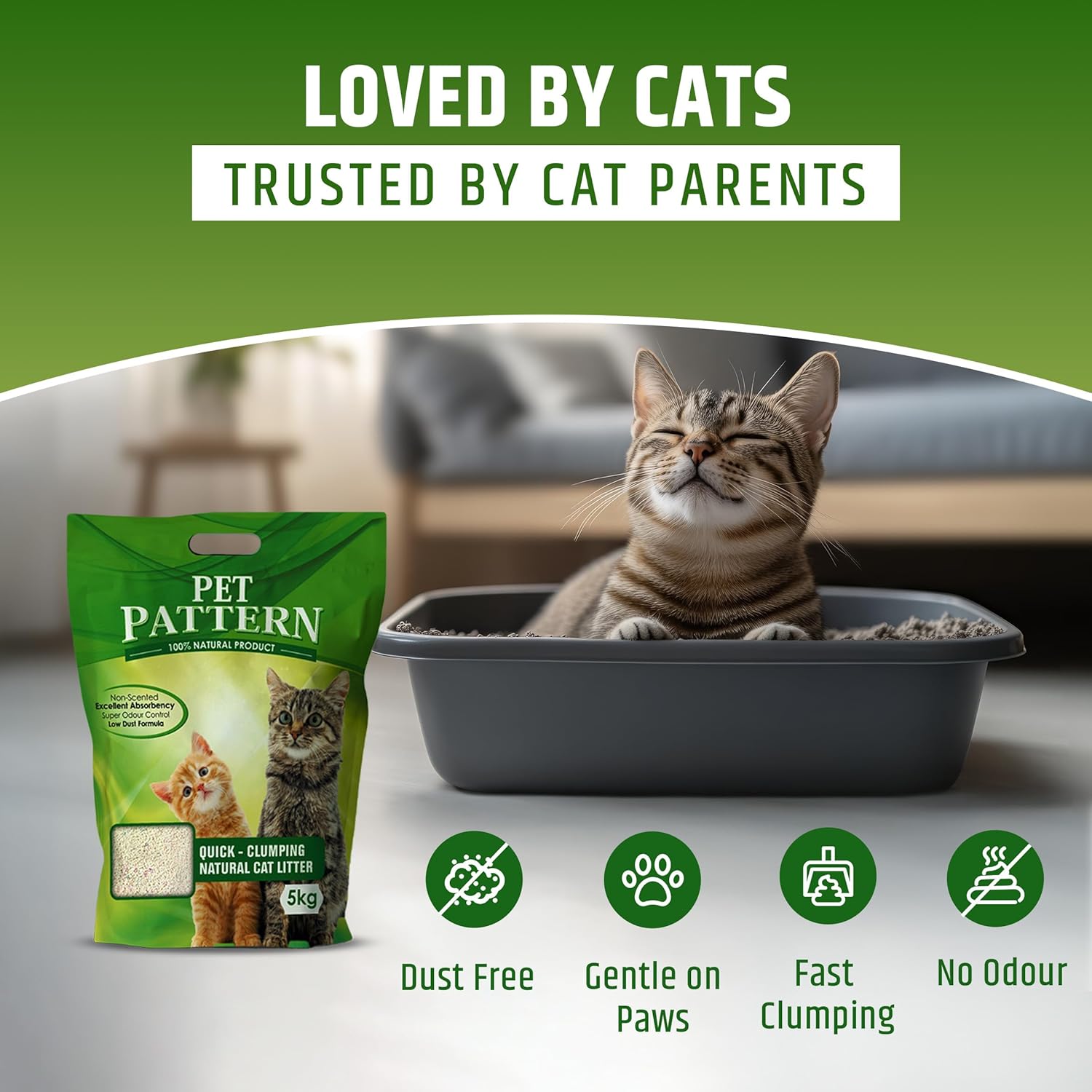 Pet Pattern | Cat Litter | Bentonite | Dust-Free | Non-Scented | Hard-Clumping