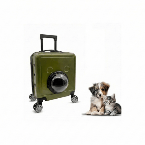 Pet Carrier Travel Bag with Wheels | Stroller Trolley Suitcase Travel Comfortable and Breathable Travel Bag for Cats, Kittens, Puppies & Small Animals | Green Colour