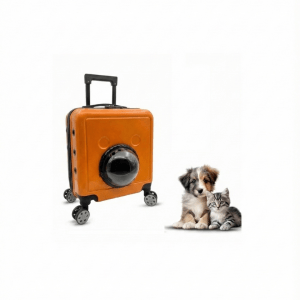 Pet Carrier Travel Bag with Wheels | Stroller Trolley Suitcase Travel Comfortable and Breathable Travel Bag for Cats, Kittens, Puppies & Small Animals | Orange Colour