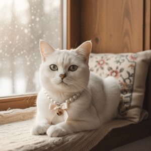 Cat Pearl Collar | Pet Collar | White Bow Design