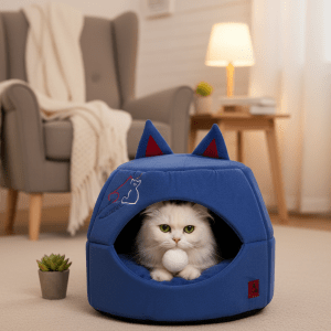 Smarty Pet Cat House for Kittens, Puppies, Cats and Baby Pets House Comfort Zone with Ball Toys & Removable Cushion | Dark Blue Colour