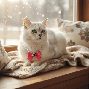 Cat Pearl Collar | Pet Collar | Pink Bow With Kitty