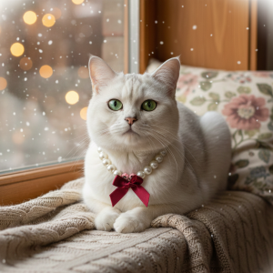 Cat Pearl Collar | Pet Collar | Wine Red Bow Design