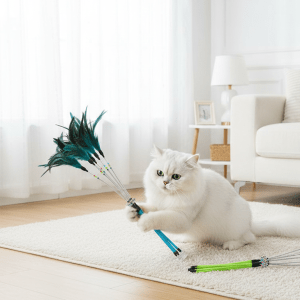 Pet Cat Feather Spring Stick Teaser Kitten Interactive Bell Rod Wand Teaser Toy 1 Piece (Color May Vary)