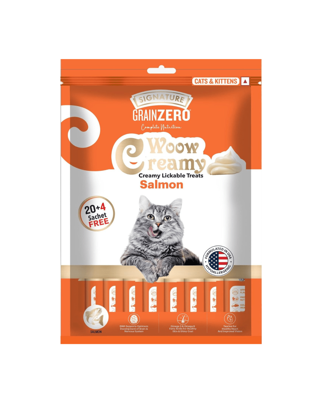 Grain Zero Creamy Lickable Cat Treats 360g (20 Sachets + 4 Free) | Salmon | Rich in Protein, Promotes Hydration | No Artificial Preservatives | Best for Training & Bonding | All Life Stages grainzero