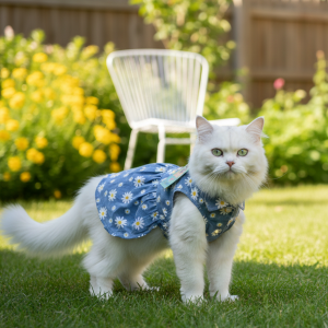 Petaholic Dress For Cats | Blue Floral Printed Dress | Medium-Size