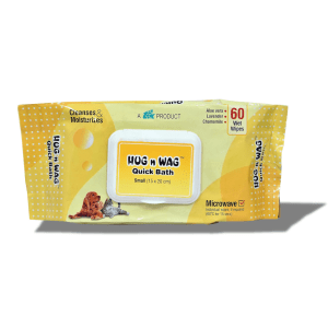 Hug n Wag | Quick Bath Pet Grooming Wipes for Dogs & Cats | Cleanses & Moisturizes | Anti-Bacterial Wipes with Aloe Vera, Lavender & Chamomile | Microwave Compatible | Pack of 1 | 60 wipes
